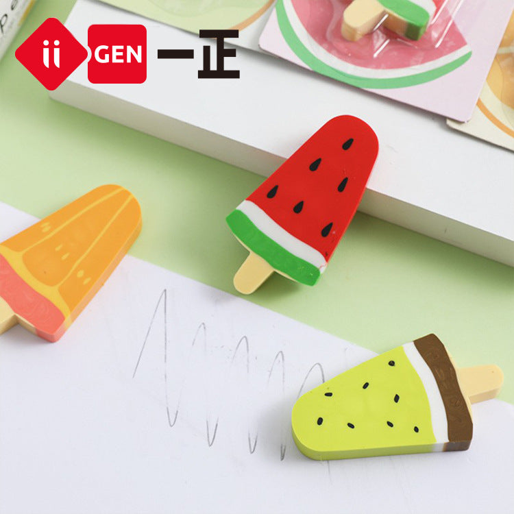 Kawaii Ice Pop Eraser Set of 3 | Cute Popsicle Shaped Erasers for Kids | Cartoon Fruit Erasers for School & Stationery