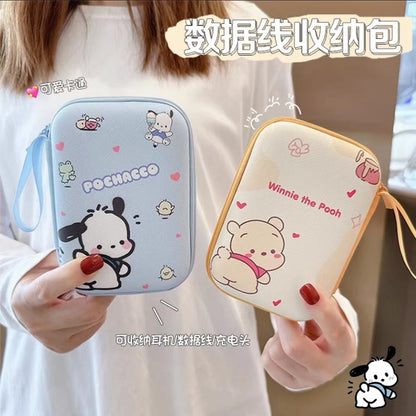 Cute Cartoon Earphone & Charging Cable Organizer Pouch – Pocchaco & Winnie the Pooh Mini Storage Case | Kawaii Data Cable Bag