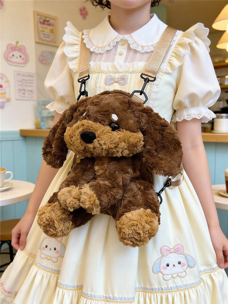 Kawaii Cute Plush Puppy Backpack Bag – Soft Teddy Dog Shoulder Bag for Girls & Kids | Kawaii Plush Animal Backpack Purse