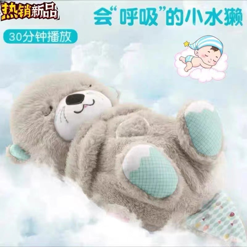 Kawaii Breathing Otter Plush Toy with Light & Soothing Music – Baby Sleep Companion, Calming Breathing Stuffed Animal for Infants & Toddlers