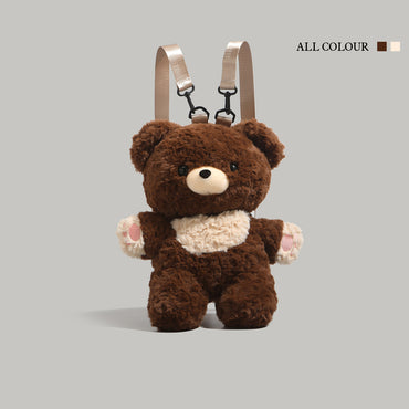 Kawaii Teddy Bear Backpack – Cute Plush Soft Toy School Bag for Girls | Korean Style Bear Shoulder Bag | Aesthetic Travel Backpack
