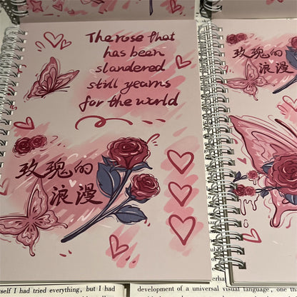 Kawaii Rose Butterfly Spiral Notebook – Aesthetic Pink Journal (Single Piece)