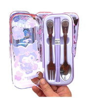 Sanrio Cute Portable Cutlery Set with Case – Kuromi / My Melody / Cinnamoroll Kids Lunch Spoon Fork Chopsticks Travel Set