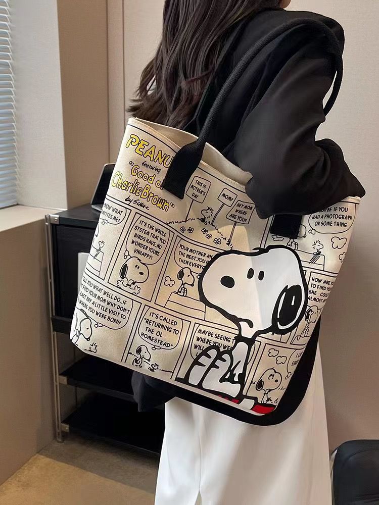 Snoopy Peanuts Canvas Tote Bag for Women & Girls – Cute Cartoon Shoulder Handbag | Reusable Shopping & Daily Carry Bag