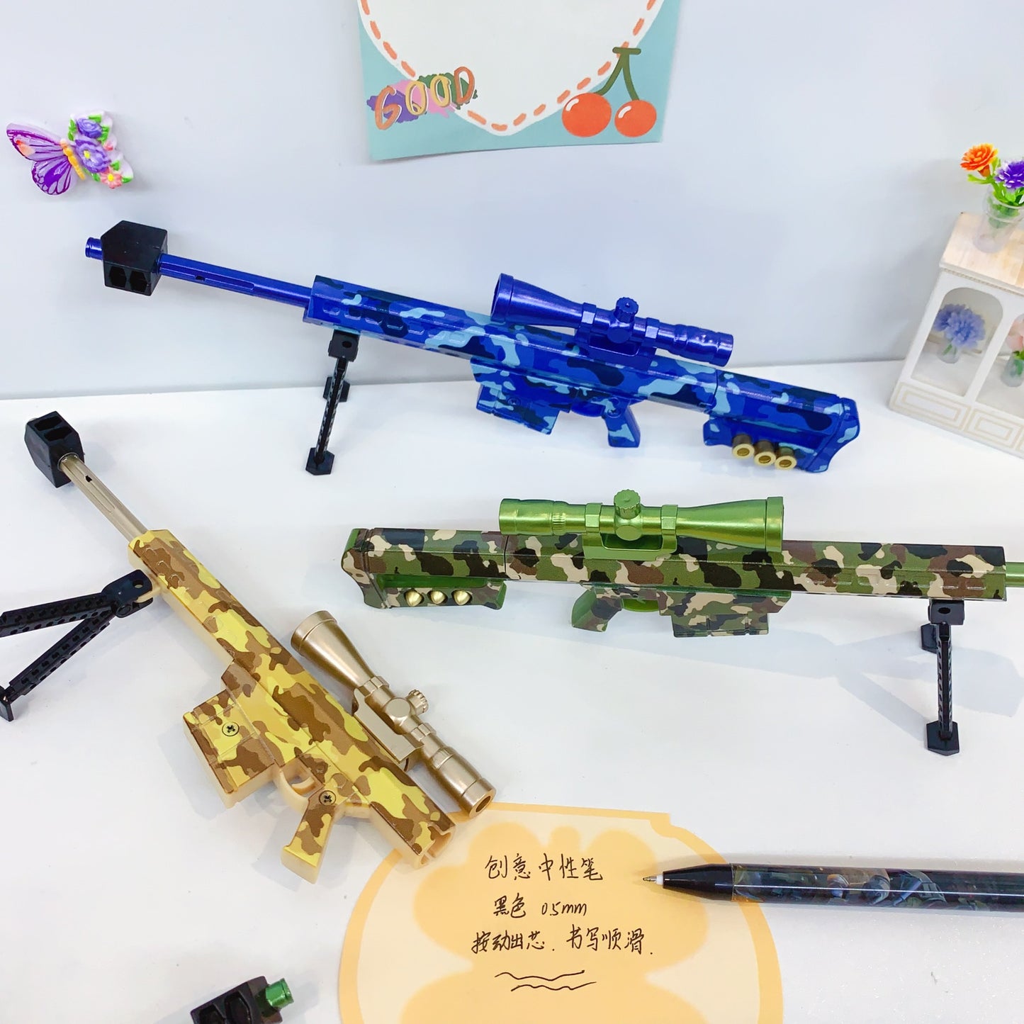 Camouflage Sniper Rifle Gel Pen | Barrett Gun Shape Black Ink Pen 0.5mm | Military Rifle Novelty Pen for Kids, Students, Office Desk & Gift