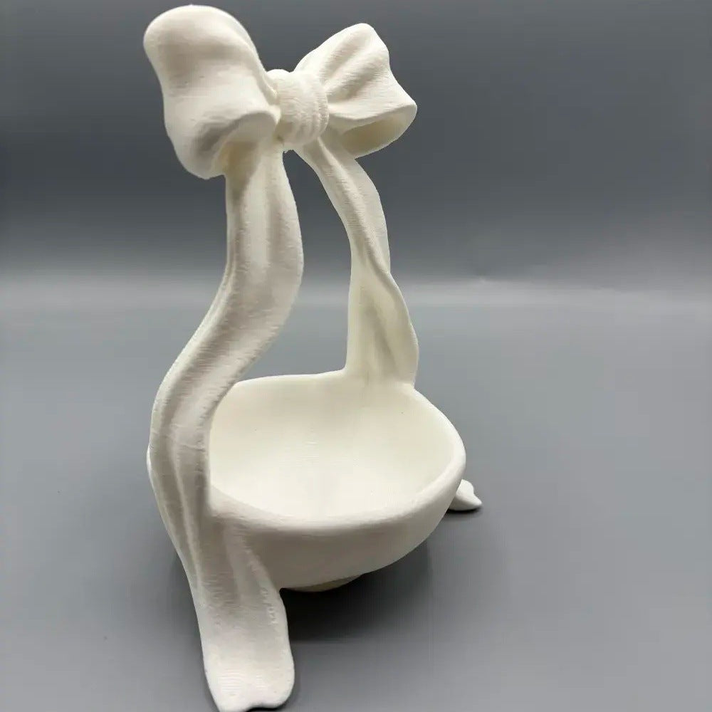 White Bow Jewellery Holder Stand – Aesthetic Bow-Shaped Ring, Earring & Necklace Organizer Tray for Dressing Table