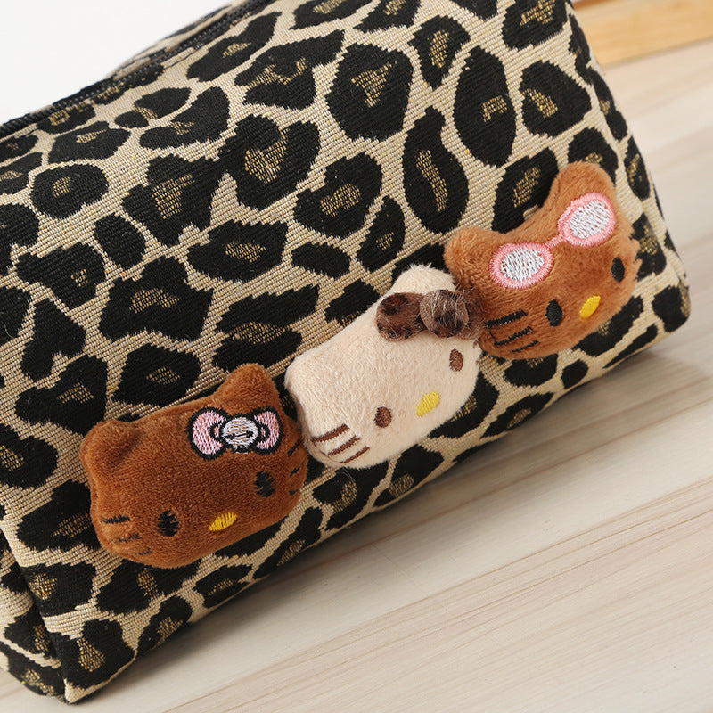 Kawaii Leopard Print Hello Kitty Shoulder Bag – Cute Plush Character Handbag for Girls, Women | Y2K Aesthetic Tote Bag