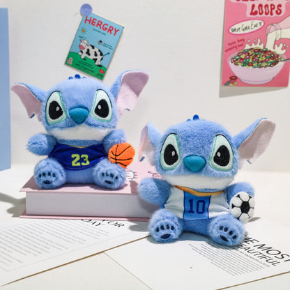 Kawaii Sports Alien Plush Keychain Toy – Mini Blue Cute Stuffed Doll Bag Charm | Basketball & Football Variants (14.5cm)