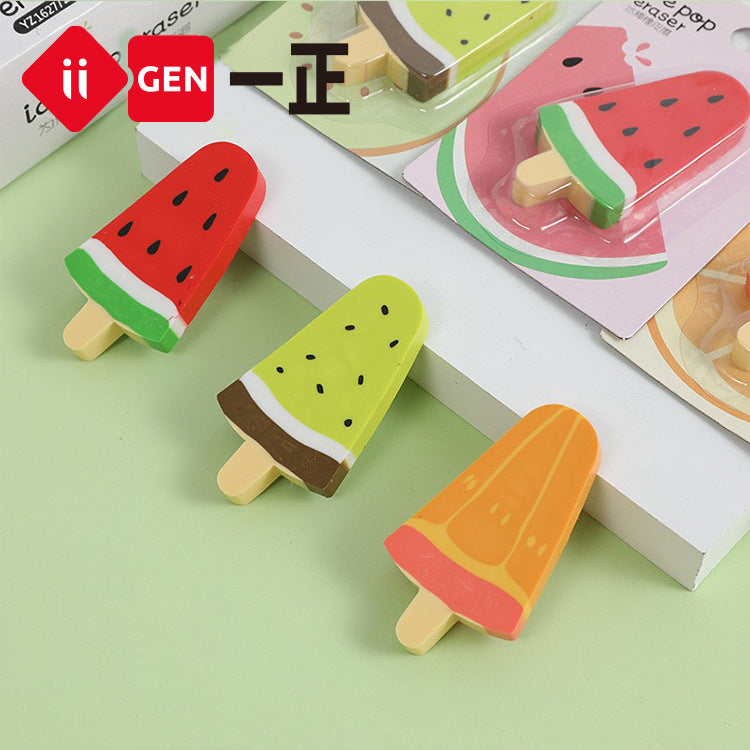 Kawaii Ice Pop Eraser Set of 3 | Cute Popsicle Shaped Erasers for Kids | Cartoon Fruit Erasers for School & Stationery