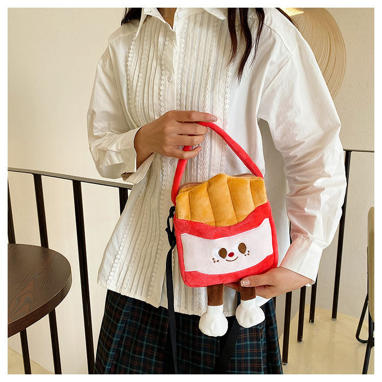 Kawaii Food Plush Sling Bag for Kids & Girls – Cute Hamburger, Fries, Toast & Drink Soft Mini Shoulder Bag