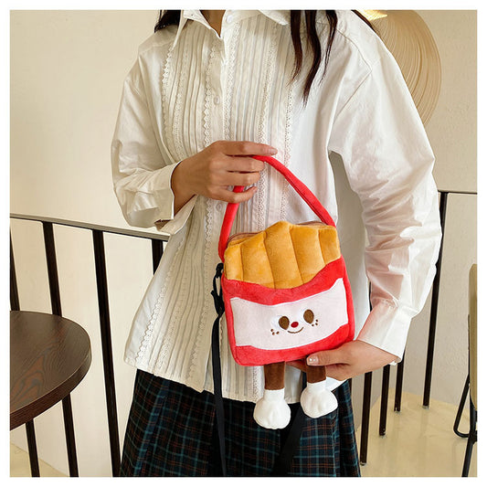 Kawaii Food Plush Sling Bag for Kids & Girls – Cute Hamburger, Fries, Toast & Drink Soft Mini Shoulder Bag