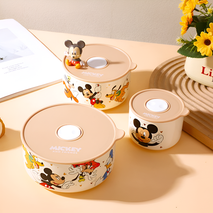 Disney Mickey Mouse Cartoon Food Storage Container Set with Lid | Microwave Safe Kitchen Storage Bowls (Set of 3)