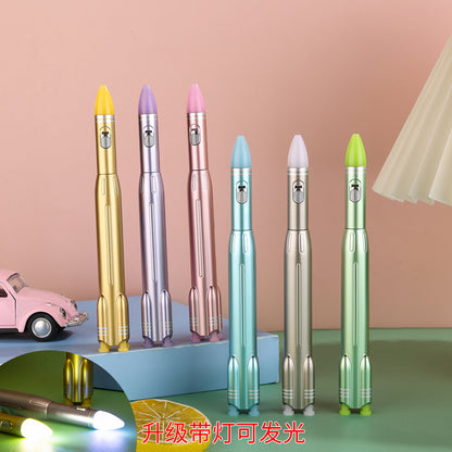 Rocket Shape LED Light Ball Pen | Cute Retractable Fancy Pen for Kids & Students