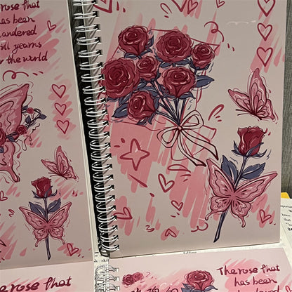 Kawaii Rose Butterfly Spiral Notebook – Aesthetic Pink Journal (Single Piece)