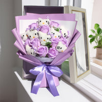 Premium Cute Gift Hamper – Purple Bouquet, Blue Plush Box, Teddy Rose Box & 3D Greeting Card | Luxury Gift Combo