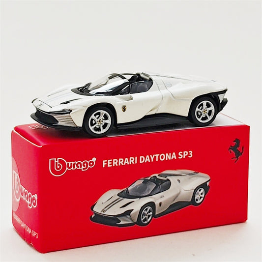 Bburago Ferrari Daytona SP3 1:64 Scale Diecast Model Car – Premium Collectible Sports Car Miniature (White)