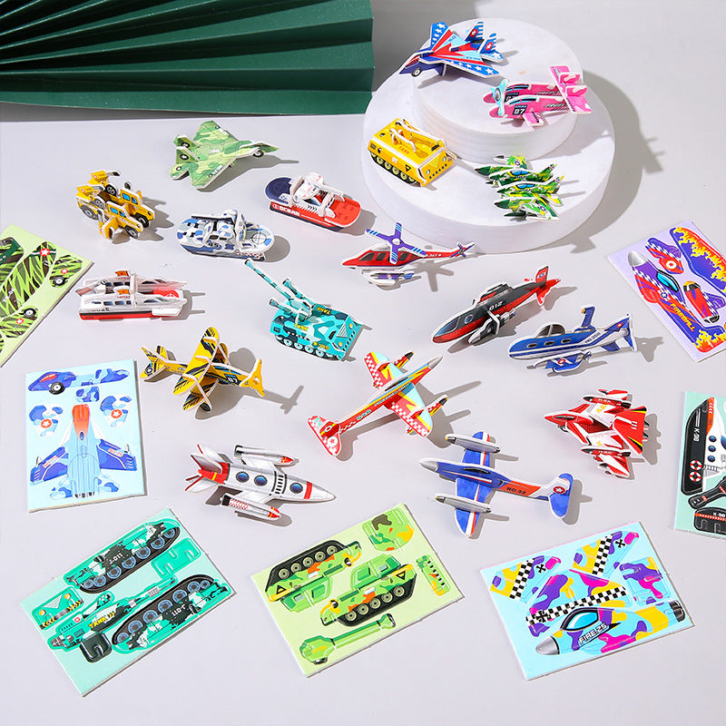 DIY 3D Vehicle Puzzle Cards for Kids (Pack of 3) – No Glue Assembly Toy Set | Airplane, Helicopter, Tank, Ship & Military Vehicle Models | Educational STEM Construction Toy