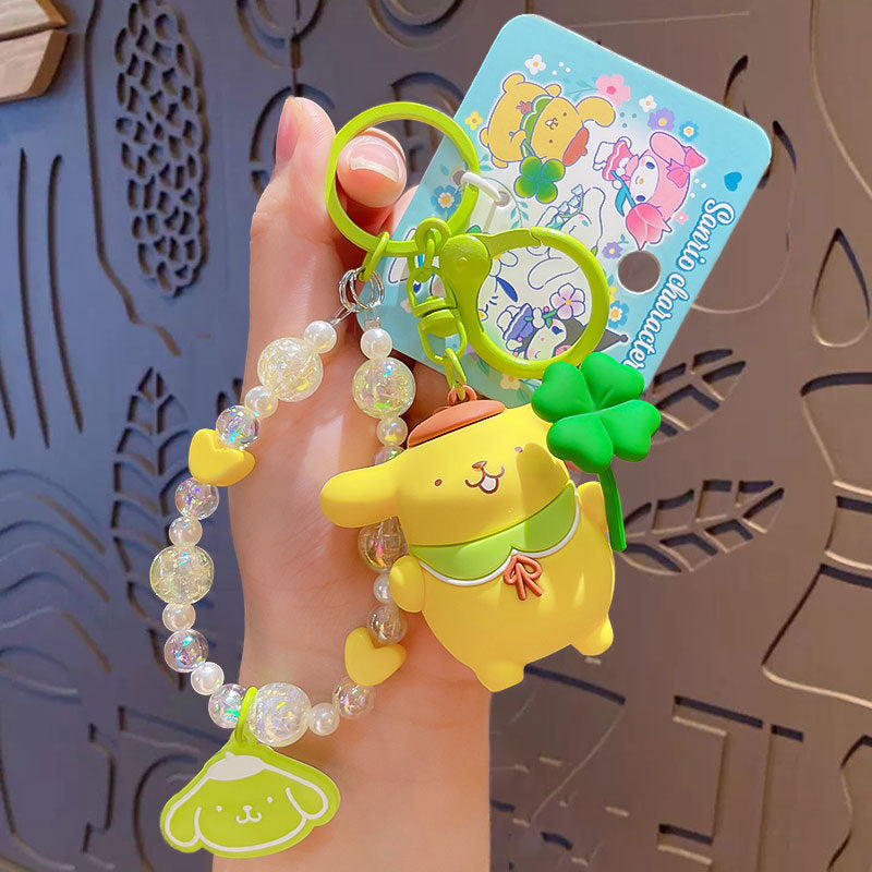 Sanrio official  Character Bag Charm with Flower & Glitter Beads Keychain