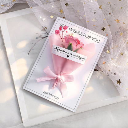 3D Mini Flower Bouquet Greeting Card – Handmade Dried Flower Pop-Up Card | Romantic Rose & Sunflower Gift Card | Birthday, Anniversary, Valentine & Thank You Card