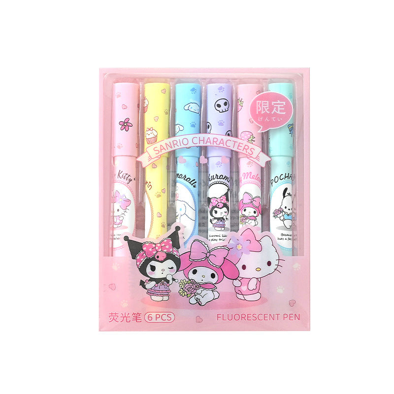 Sanrio Characters Kawaii Fluorescent Marker Set – 6 Colors