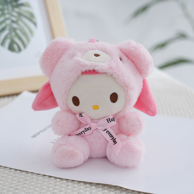 Kawaii Sanrio Bear Hoodie Plush Keychain – Cute Hello Kitty, My Melody & Cinnamoroll Soft Toy Bag Charm Keyring