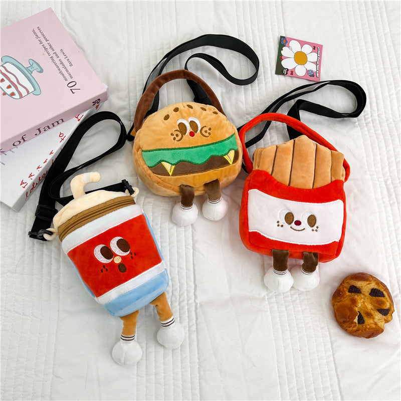 Kawaii Food Plush Sling Bag for Kids & Girls – Cute Hamburger, Fries, Toast & Drink Soft Mini Shoulder Bag