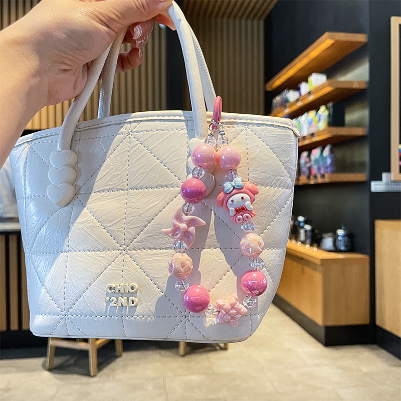 Kawaii Sanrio Beaded Keychain Bracelet Set | Cute Cartoon Character Wrist Keychains for Kids & Girls