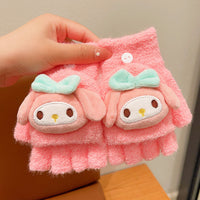 Kawaii Plush Flip-Cover Winter Gloves for Kids – Hello Kitty, Cinnamoroll, Kuromi & My Melody Designs