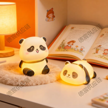 Cute Panda LED Night Light Set of 2 | Kawaii Panda Bedside Lamp | Battery Operated Plastic Panda Sleeping Light | Cute Animal Bedroom Decor | Kids Nursery Night Lamp Gift