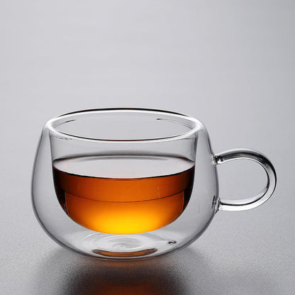 Double Wall Borosilicate Glass Tea Cup with Handle | Transparent Insulated Coffee Mug for Tea, Coffee & Milk