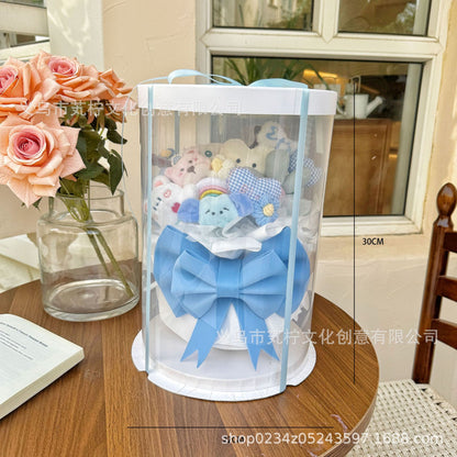 Kawaii Plush Bouquet Gift Box – Cute Stuffed Toy Flower Arrangement in Transparent Round Box | Aesthetic Soft Toy Hamper for Birthday, Anniversary, Valentine & Baby Shower