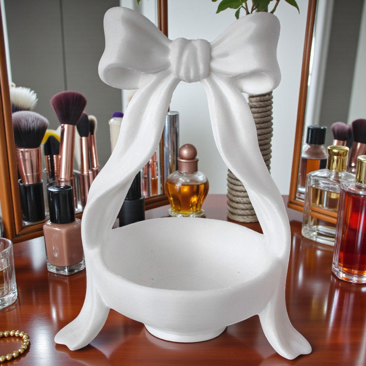 White Bow Jewellery Holder Stand – Aesthetic Bow-Shaped Ring, Earring & Necklace Organizer Tray for Dressing Table