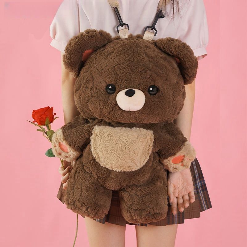 Kawaii Teddy Bear Backpack – Cute Plush Soft Toy School Bag for Girls | Korean Style Bear Shoulder Bag | Aesthetic Travel Backpack