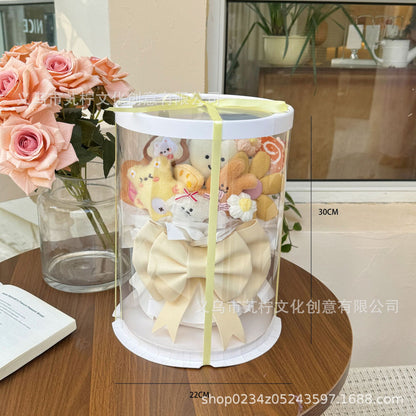 Kawaii Plush Bouquet Gift Box – Cute Stuffed Toy Flower Arrangement in Transparent Round Box | Aesthetic Soft Toy Hamper for Birthday, Anniversary, Valentine & Baby Shower