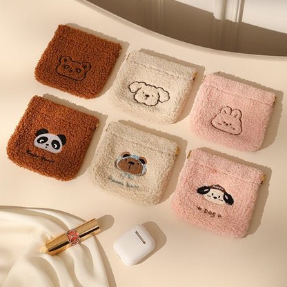Kawaii Teddy Bear & Panda Plush Mini Coin Purse Pouch – Cute Soft Furry Zipper Wallet for Coins, Earphones & Small Essentials