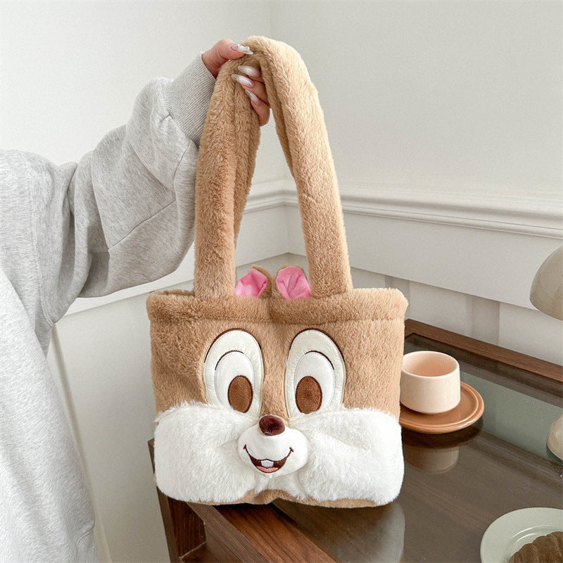 Cute Bunny Plush Tote Bag for Girls | Kawaii Soft Fur Handbag | Cartoon Rabbit Shoulder Bag | Aesthetic Korean Style Tote Purse
