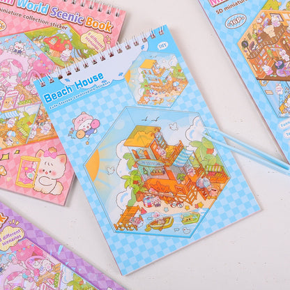 DIY 3D Kawaii Mini House Sticker Book Set of 3 – Creative Scene Building Scrapbook Activity Kit | Cute Room Decoration & Puzzle Craft Book for Kids, Teens & Adults