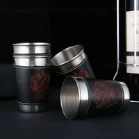 Premium 30ml Stainless Steel Shot 4 Glass Set with Leather Case | Portable Travel Shot Cups for Whiskey, Vodka & Outdoor Camping