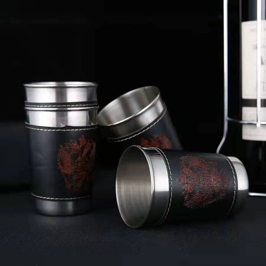 Premium 30ml Stainless Steel Shot 4 Glass Set with Leather Case | Portable Travel Shot Cups for Whiskey, Vodka & Outdoor Camping