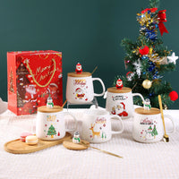 Christmas Theme Ceramic Coffee Mug with Wooden Lid, Golden Spoon & Gift Box – 400ml