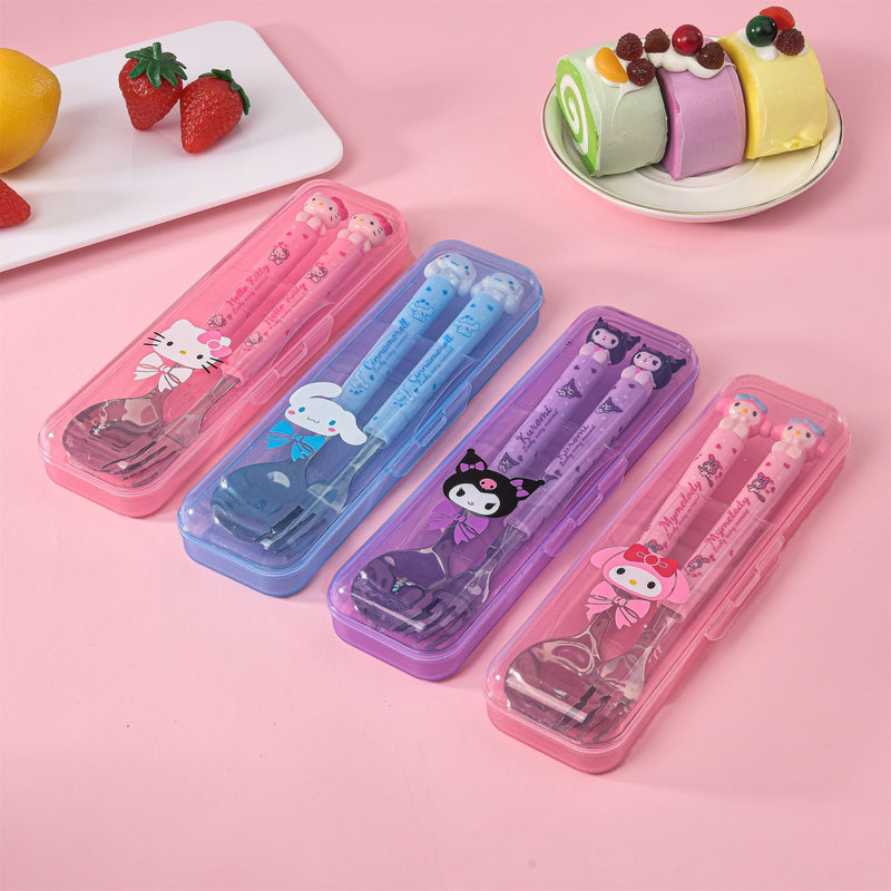 Sanrio Cute Cutlery Set with Case | Hello Kitty, Cinnamoroll, Kuromi & My Melody Fork & Spoon Set