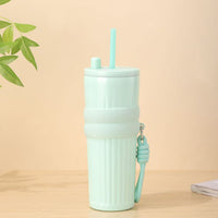 Gradient Frosted Straw Tumbler with Handle Strap – 710 ml Large Capacity Insulated Cup | Leak-Proof Travel Mug for Hot & Cold Drinks