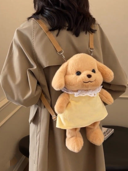 Kawaii Plush Puppy Backpack for Girls – Cute Teddy Dog Soft Toy Bag | Mini Doll School & Travel Backpack