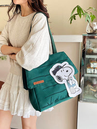 Snoopy Green Canvas Tote Bag – Large Capacity Peanuts Shopping Bag | Cute Cartoon Shoulder Bag for Girls & Women