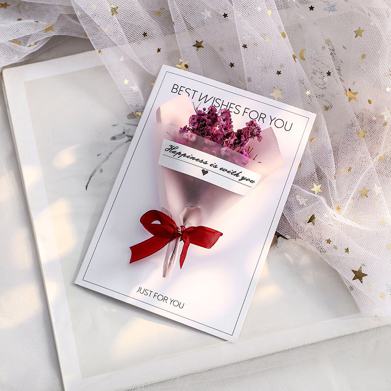 3D Mini Flower Bouquet Greeting Card – Handmade Dried Flower Pop-Up Card | Romantic Rose & Sunflower Gift Card | Birthday, Anniversary, Valentine & Thank You Card