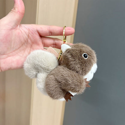 Kawaii Plush Squirrel Keychain | Cute Fluffy Animal Bag Charm & Key Holder (Random Color)