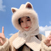 Kawaii Animal Ear Winter Hooded Scarf for Girls – Ultra Soft Plush 3-in-1 Hat, Scarf & Hood