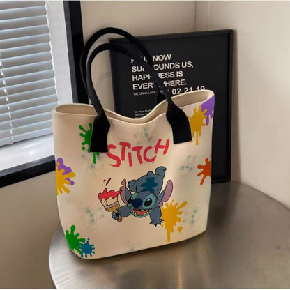Kawaii Stitch Tote Bag for Women & Girls – Cute Cartoon Canvas Handbag with Paint Splash Design | Stylish Shoulder Bag for Daily Use, Shopping & College
