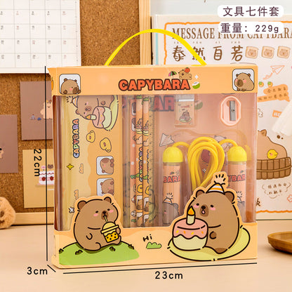 Kuromi & Capybara Kawaii Stationery Gift Set – Cute Cartoon Study Kit with Pencil, Ruler, Eraser, Sharpener & Jump Rope (7-in-1)