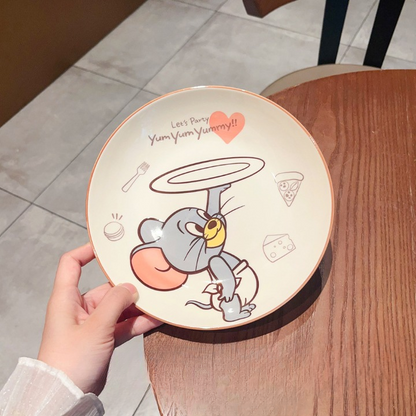 Tom & Jerry Cartoon Ceramic Snack Plate Set – Cute Kids Dessert Plate, Breakfast Plate, Serving Dish for Home, Kitchen & Gifts (Set of 2)
